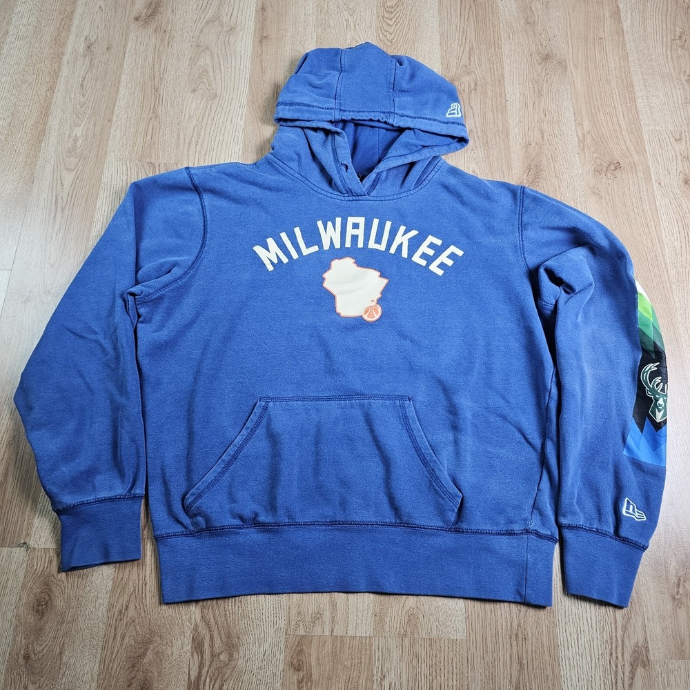 Milwaukee Bucks Hoodie Mens Medium New Era City Edition Sweater NBA Basketball